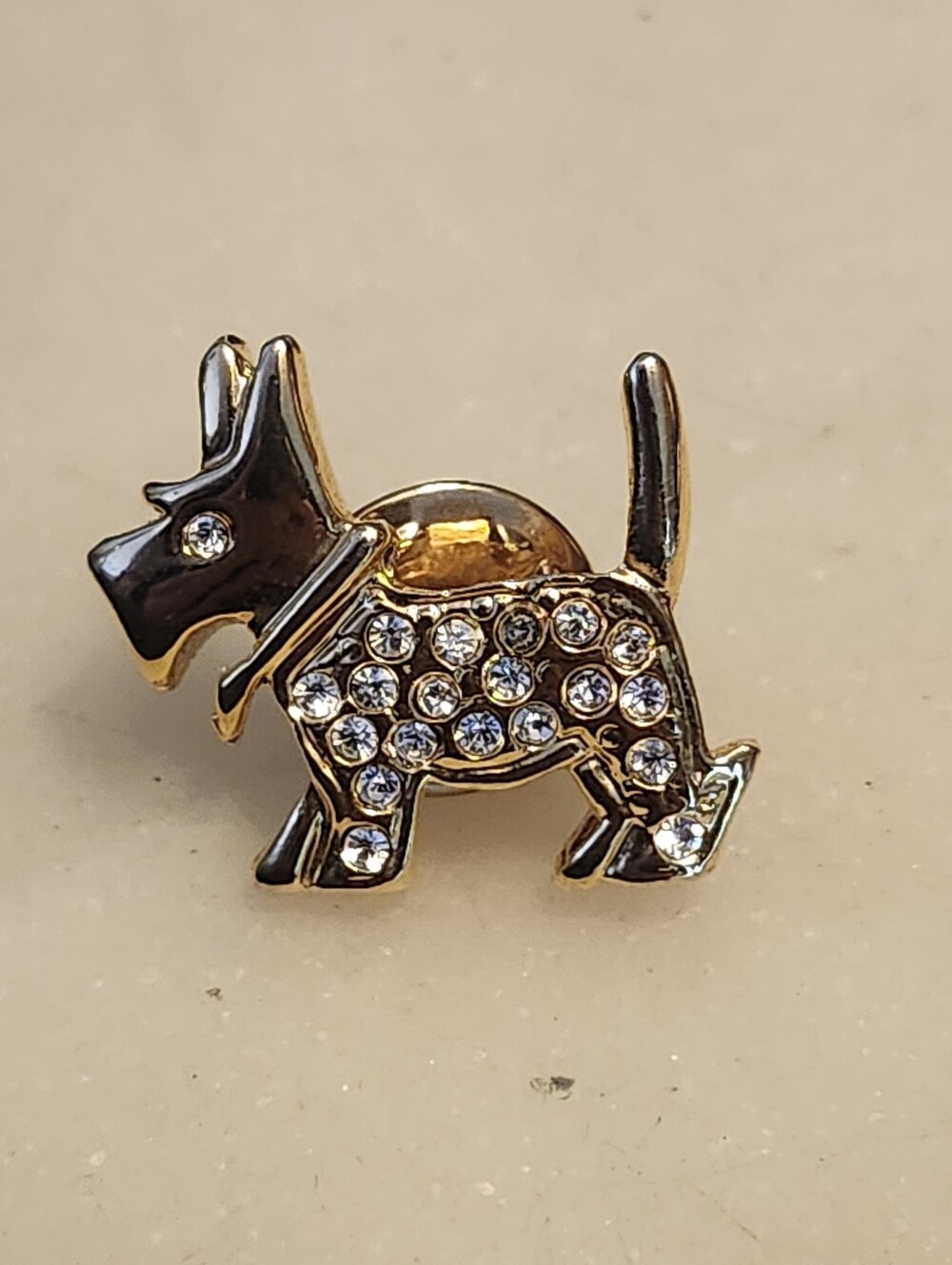 Gold Tone and Crystal Scottie Dog Pin - Fashion Pet Brooch